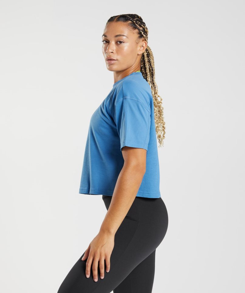 Women's Gymshark GS Power Midi Cropped Tops Blue | NZ 7QYLHO